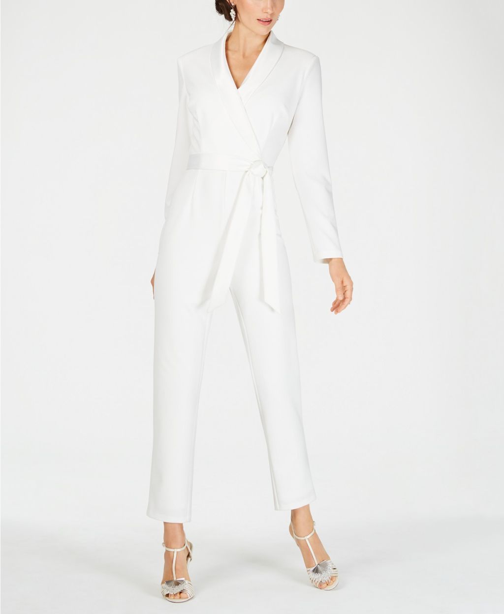 Adrianna Papell Tuxedo Jumpsuit In White
