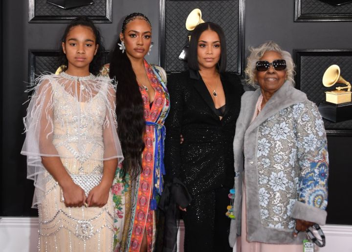 Nipsey Hussle's daughter Emani Asghedom, sister Samantha Smith, wife Lauren London and Nipsey Hussle's grand mother Margaret Bouffe
