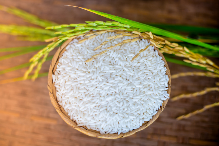 New Sticky Rice In Wooden Basket.