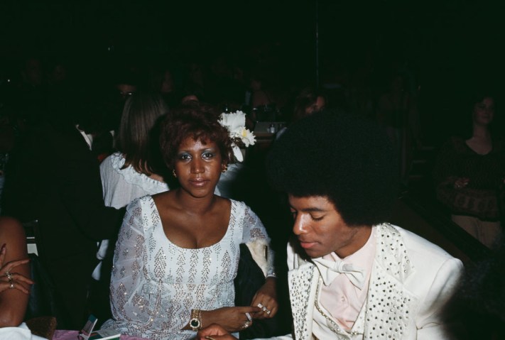 Aretha Franklin and Michael Jackson at the 19th Annual Grammy Awards