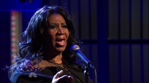 Aretha Franklin during an appearance on NBC&apos;s &apos;Late Night with Seth Meyers.&apos;