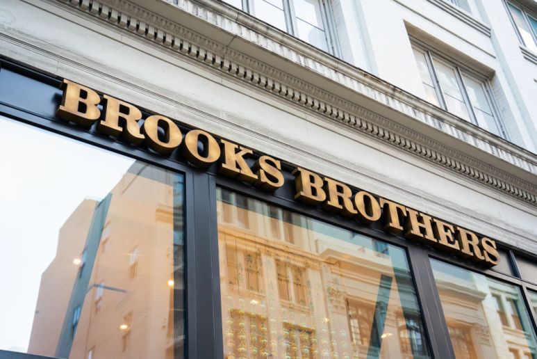 American men's clothier chain Brooks Brothers store and logo...