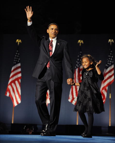 BARACK AND SASHA OBAMA ON ELECTION DAY, 2008
