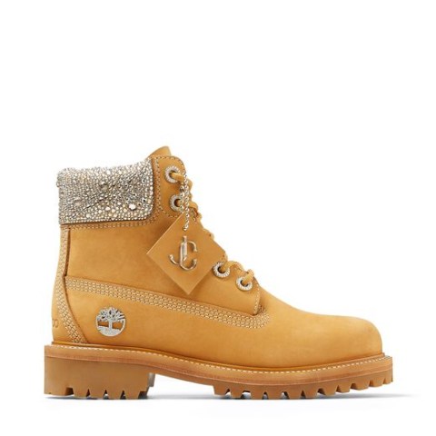 Jimmy Choo x Timberland Wheat Nubuck Leather Boots with Crystal Collar