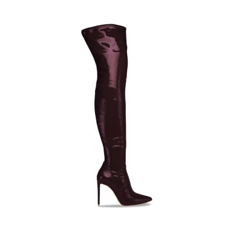 STEVE MADDEN'S VAVA BURGUNDY PATENT BOOTS, $129.95