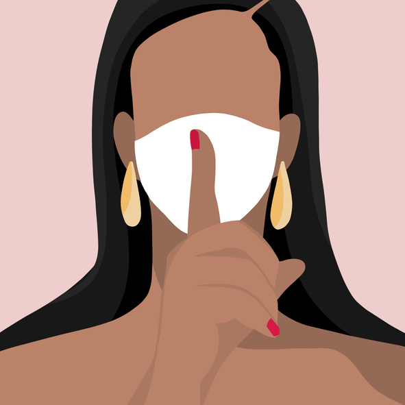 A Women Wearing A Surgical Mask and Hand sign