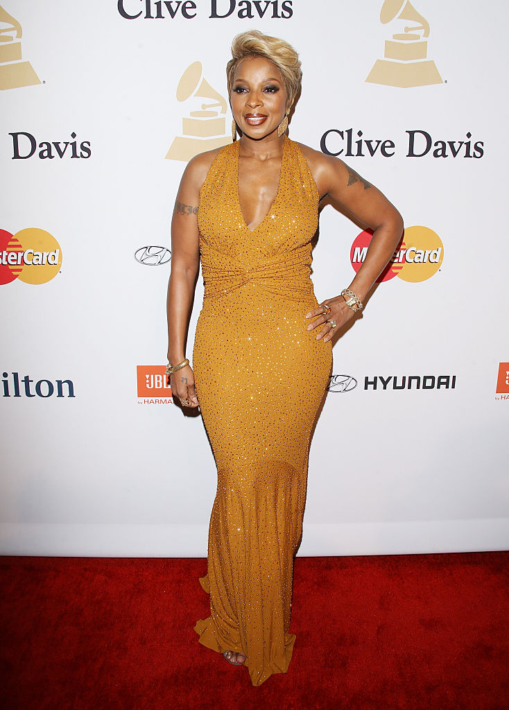 Mary J. Blige Shines in Embellished Gold Dress at Grammy Awards