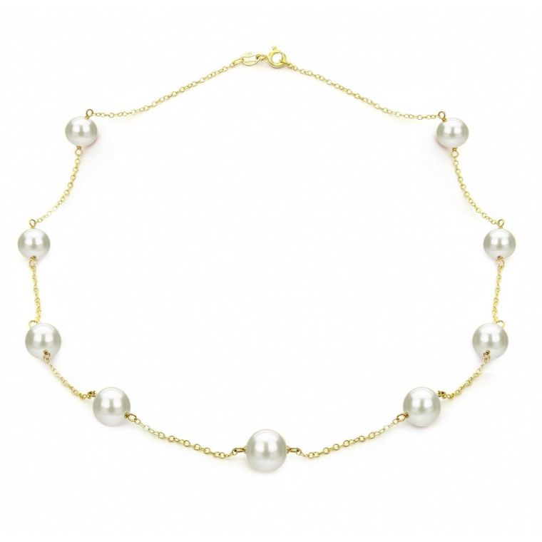 DaVonna Yellow Gold over Silver 8-9mm White Freshwater Tin-cup Station Necklace, 18"