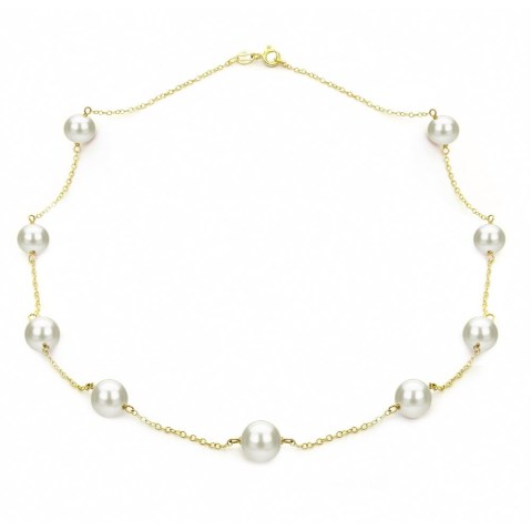 DaVonna Yellow Gold over Silver 8-9mm White Freshwater Tin-cup Station Necklace, 18"