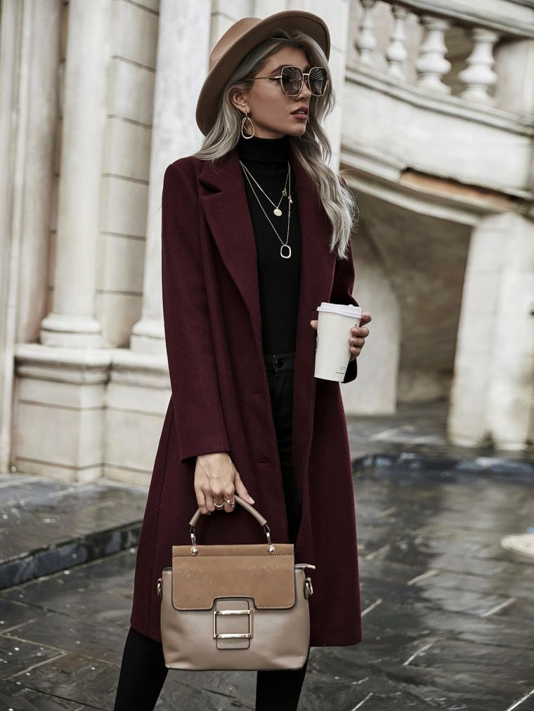 Shein Lapel Collar Button Front Overcoat