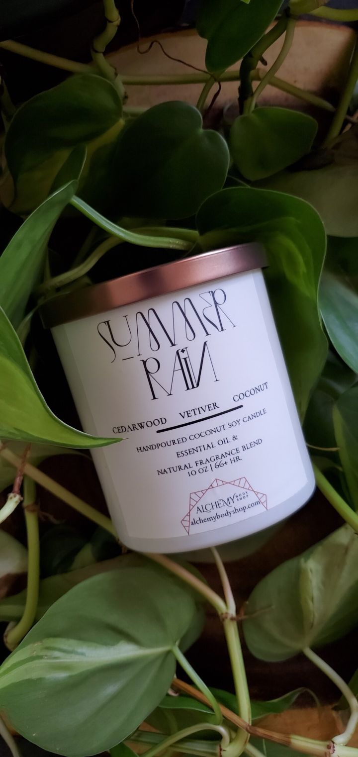 Handpoured Coconut Soy Candle in “ Summer Rain” - Alchemy Body Shop - $28