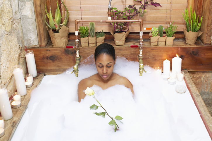 Young woman in a bubble bath