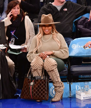 Mary J Blige Sitting in Gucci Boots At Philadelphia 76ers v New York Knicks Game
