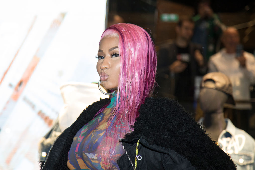 Nicki Minaj in pink wig at the Diesel Store
