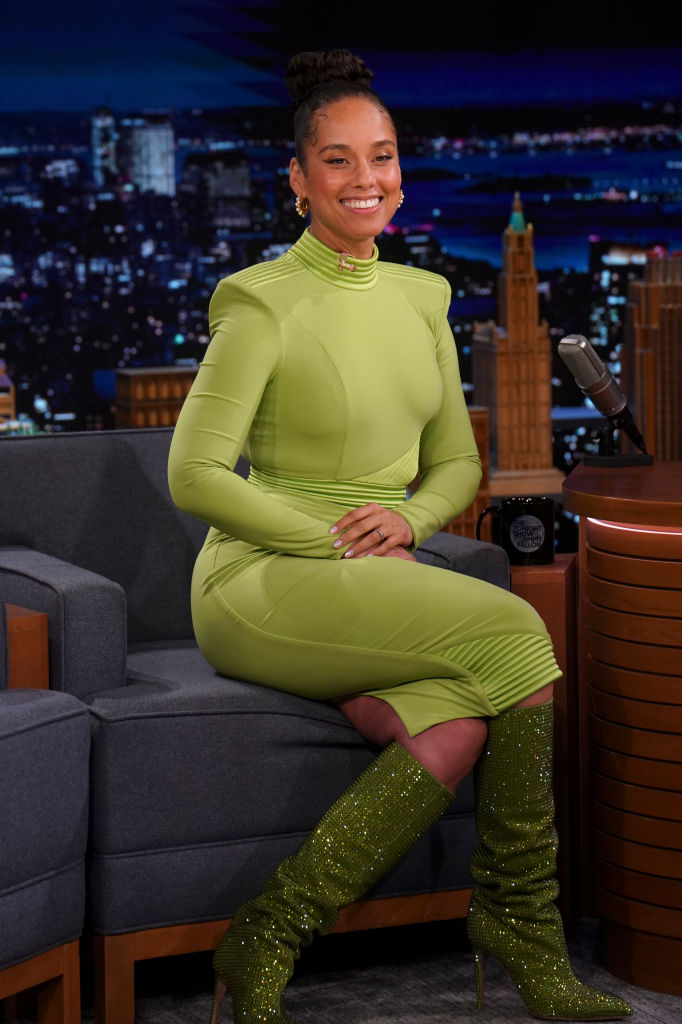Alicia Keys sits on stage at The Tonight Show Starring Jimmy Fallon - Season 9