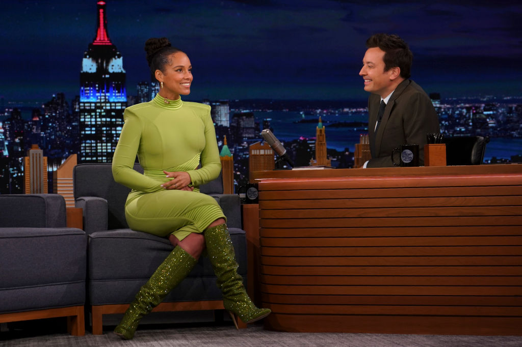 Alicia Keys wears neon green Zhivago dress on 'The Tonight Show'