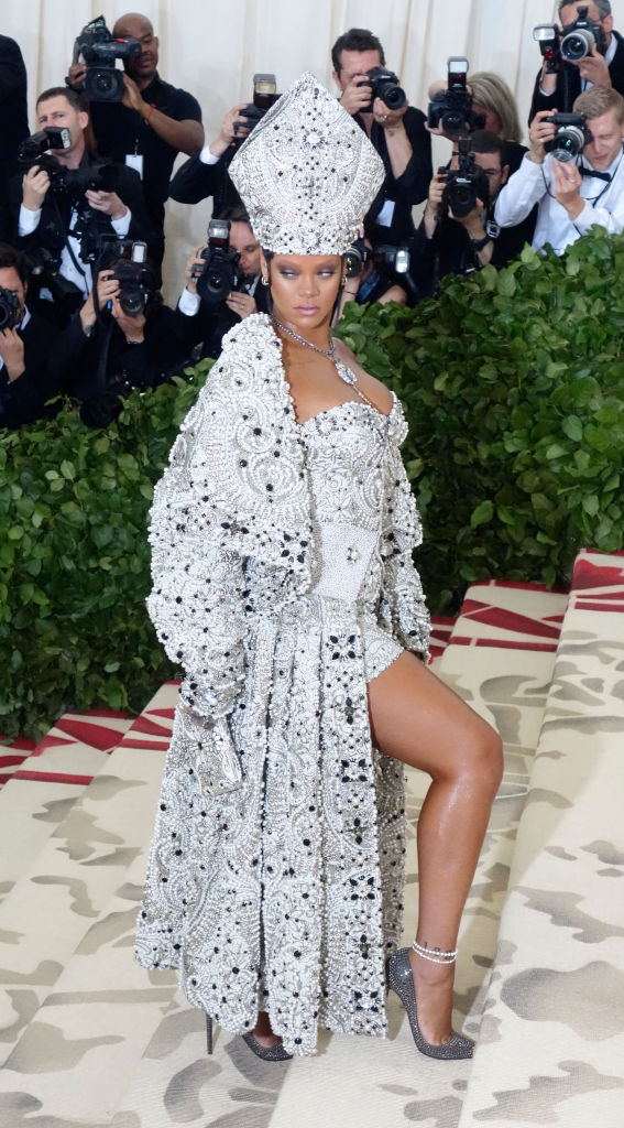 Rihanna at the 2018 Met Gala celebrating Heavenly Bodies: Fashion & The Catholic Imagination
