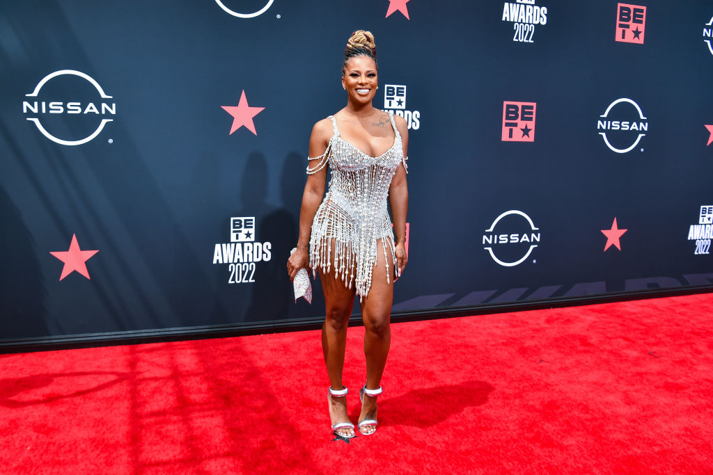 Eva Marcille flaunts her fit figure in a denim bra as she attends BET  Awards event