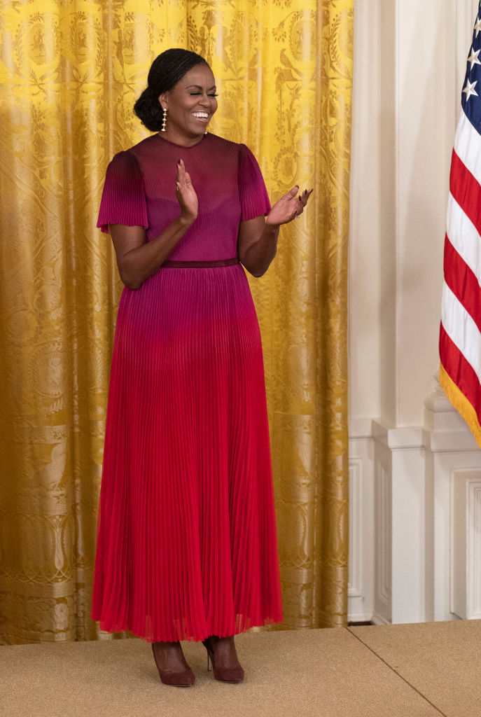 Barack And Michelle Obama Return To White House For Official Portrait Unveiling