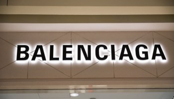 French luxury fashion house brand Balenciaga logo seen in...