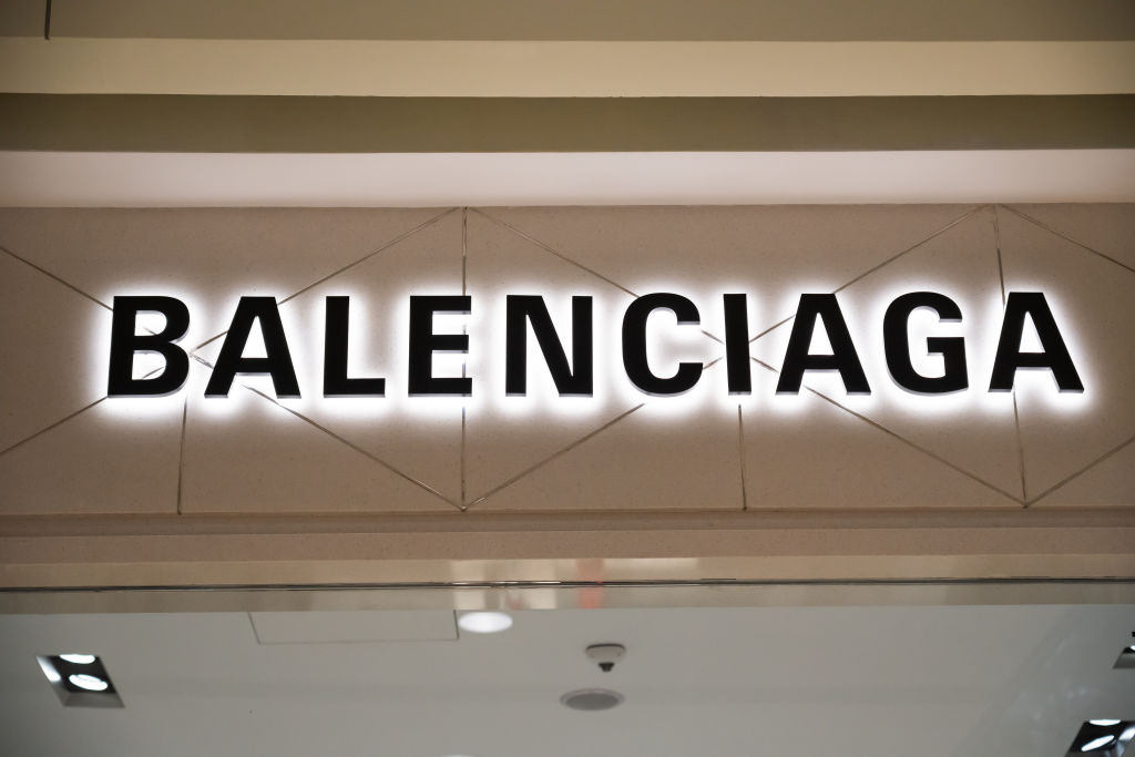 French luxury fashion house brand Balenciaga logo seen in...