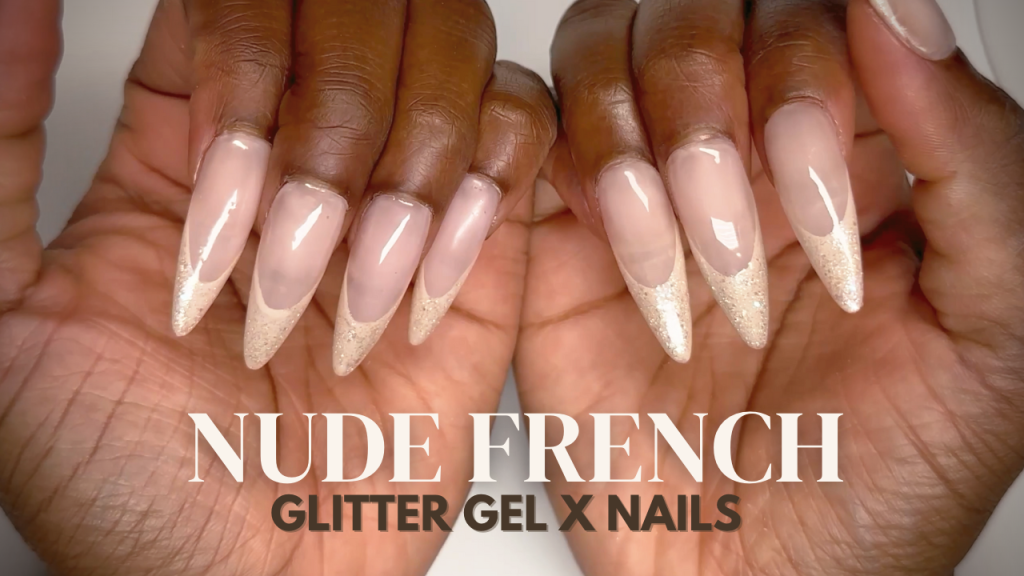 Nude French glitter nails