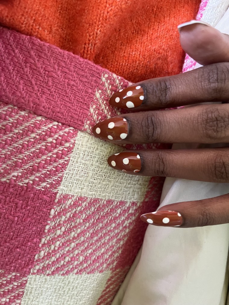 Brown and white polka dots