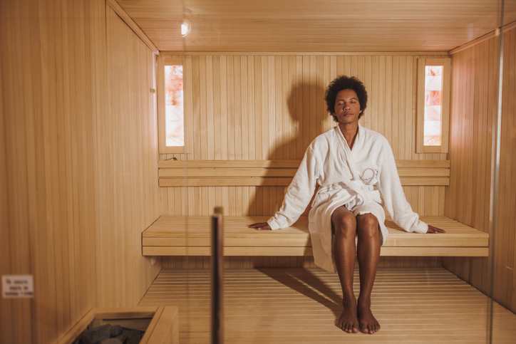 Black Woman Enjoying In Sauna