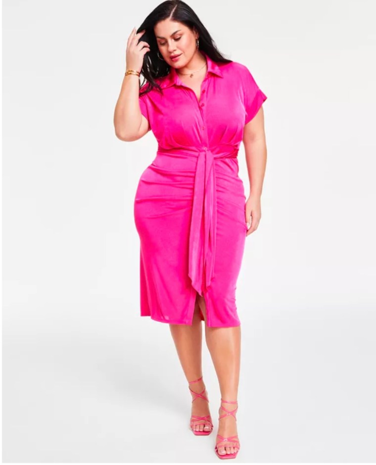 Tie-Front Ruched Shirtdress