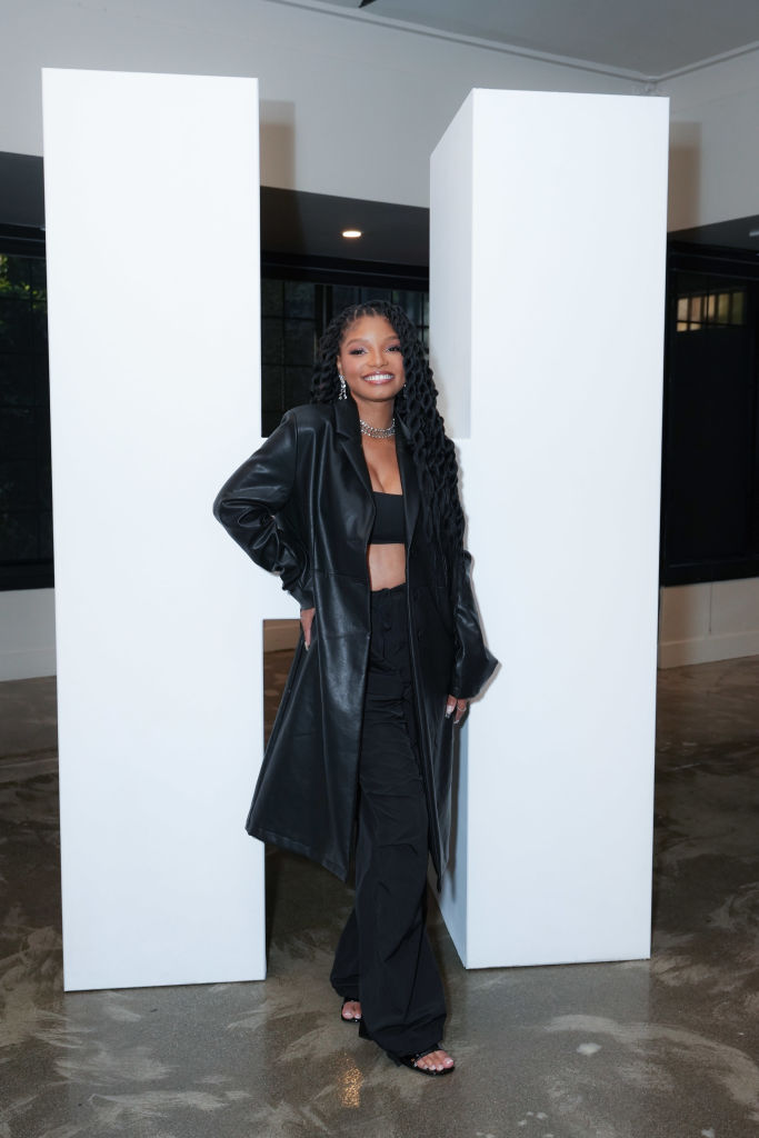 Halle Bailey in all black and passion twist hair at the VS PINK Celebrate the Launch of Design Collaboration