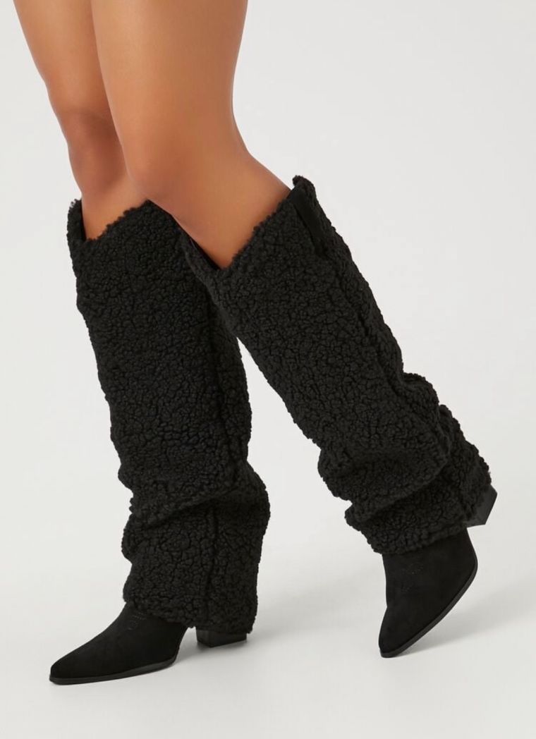 Faux Shearling Block Heel Boots