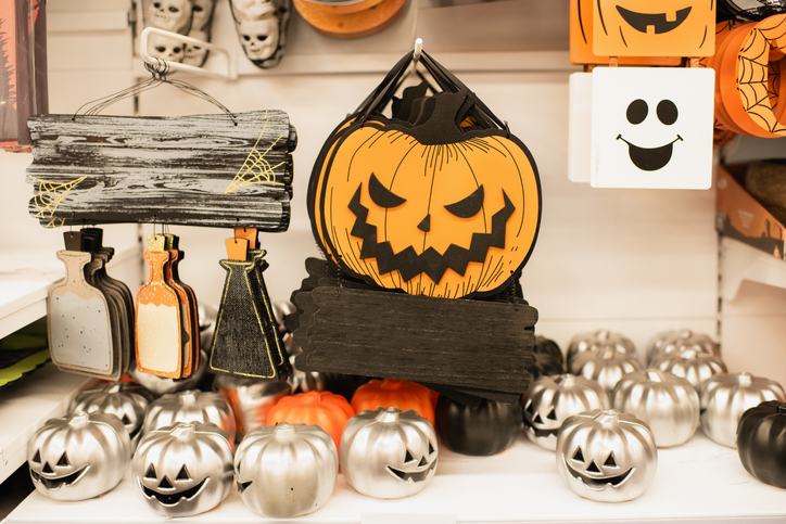 Store with Halloween party decorations Pumpkins