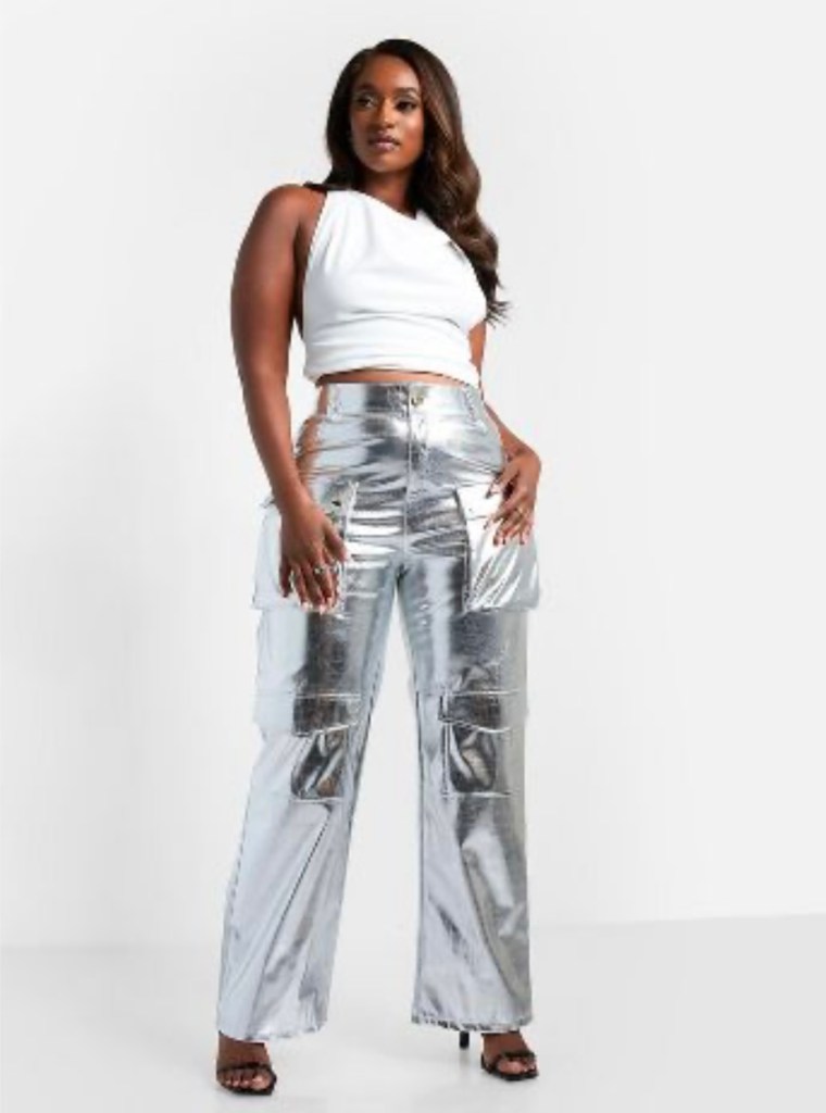 Metallic Silver Wide Leg Pants