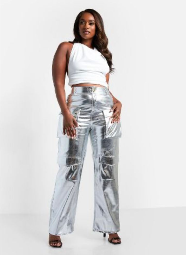 Metallic Silver Wide Leg Pants