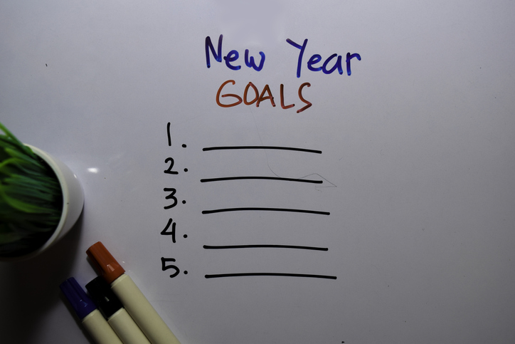 New Year Goals with check list write on white board background