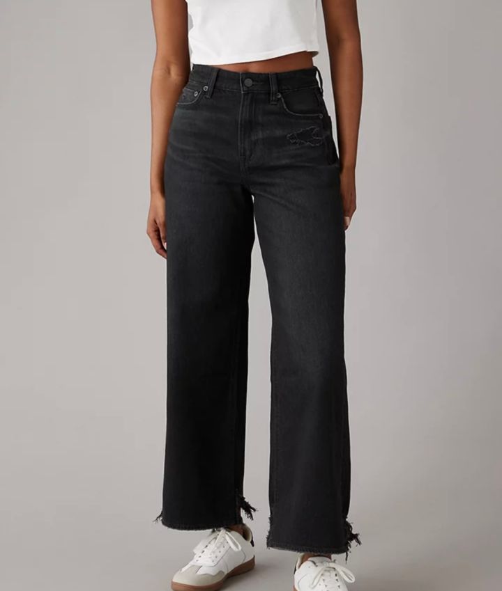 Frayed Wide-leg Ankle Jeans