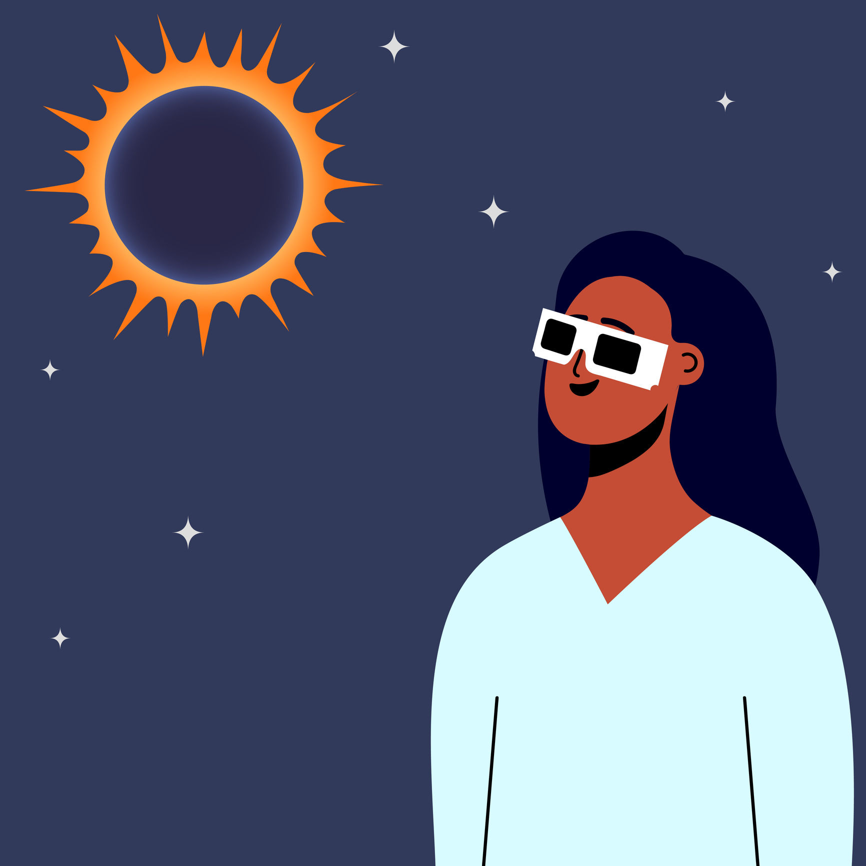 Woman wearing safety glasses watch a solar eclipse 2024