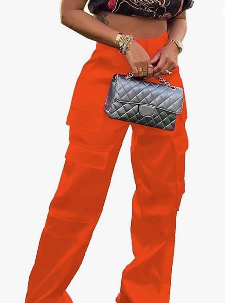 High Waisted Satin Cargo Pants