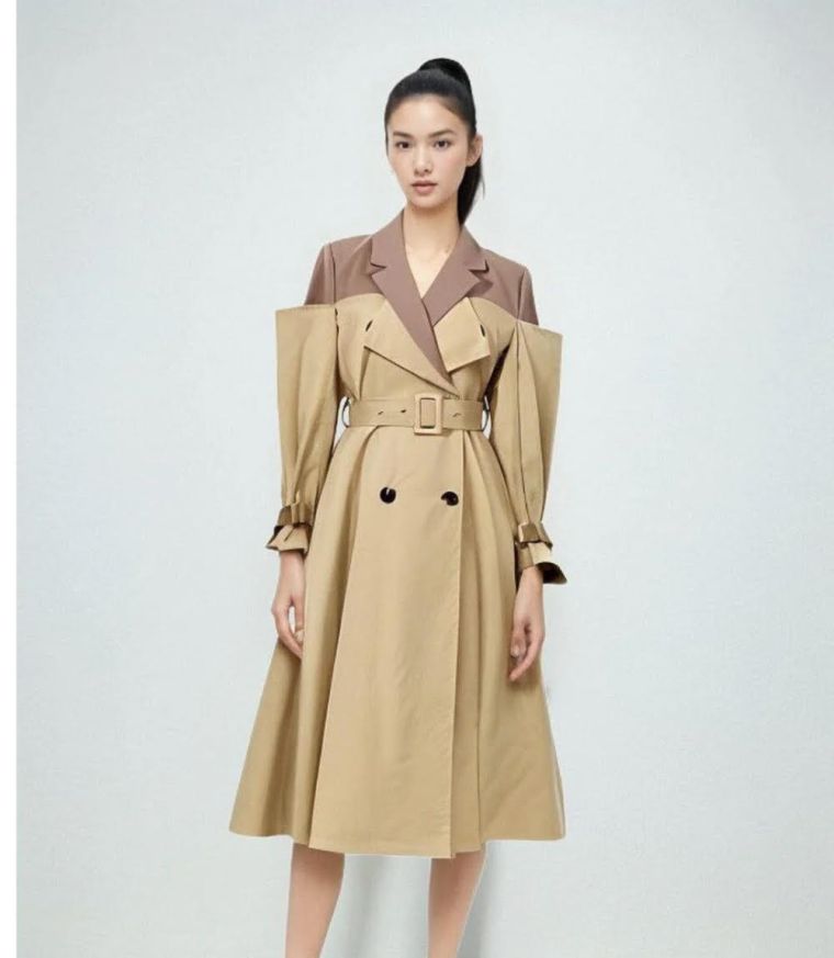 The Cappuccino Long Sleeve Spliced Trench coat