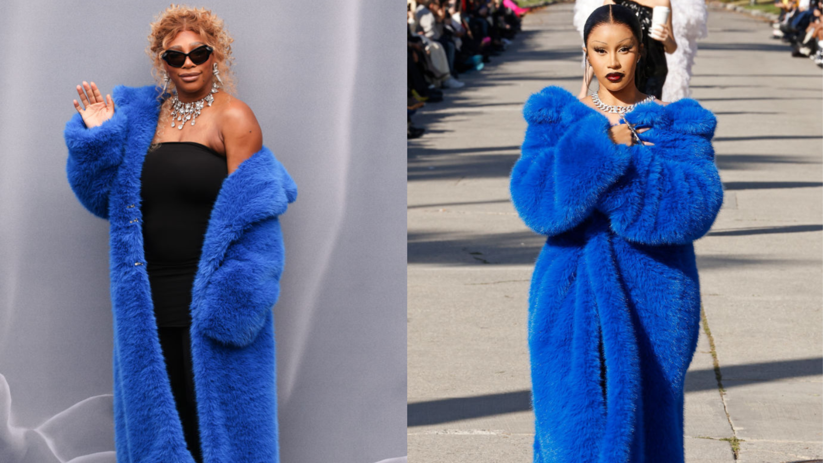 Serena Williams x cardi b balenciaga faux fur coat