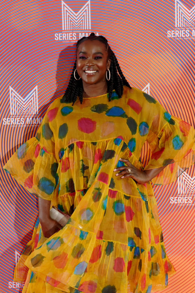 Wunmi Mosaku wears multi-colored polkda dots
