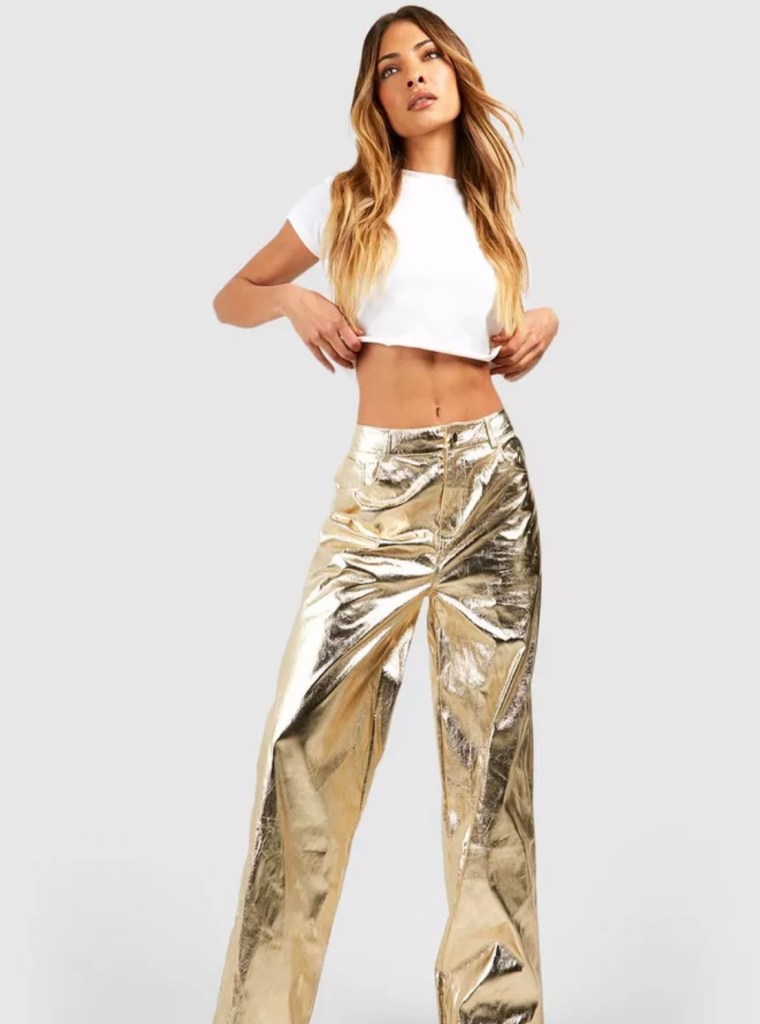 High Waisted Metallic Pants