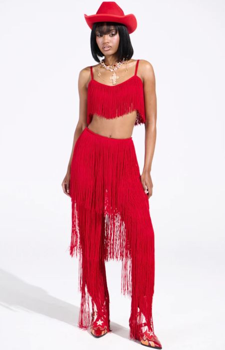 Red Fringe Pants