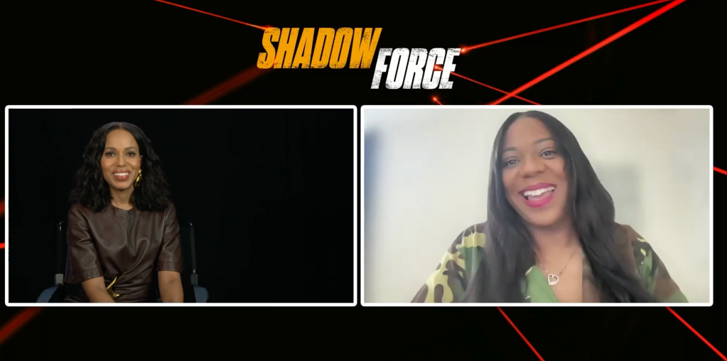 We spoke to Kerry Washington about her doing her own stunts in the action-packed 'Shadow Force' and being a bad a** mom on the big screen and in real life.