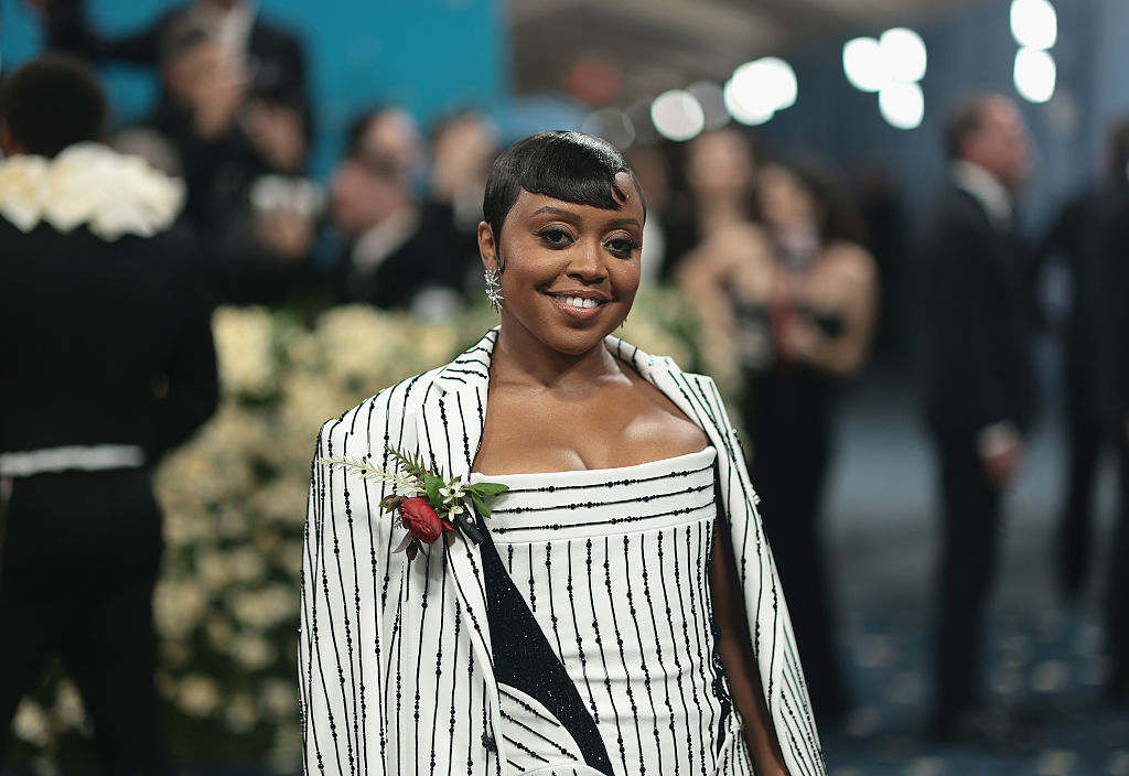 quinta brunson pixie cut era article ... quinta pictured at The 2025 Met Gala Celebrating "Superfine: Tailoring Black Style" - Arrivals