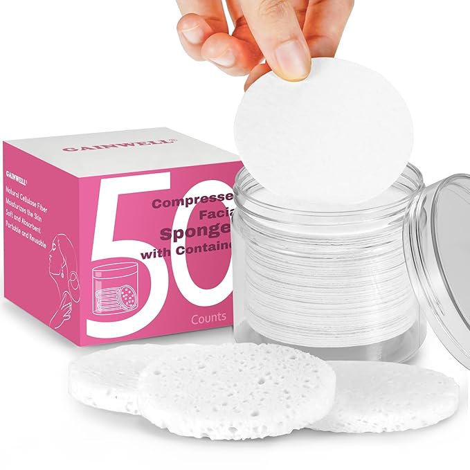 50-Count Compressed Facial Sponges with Storage Container, for Facial Cleansing