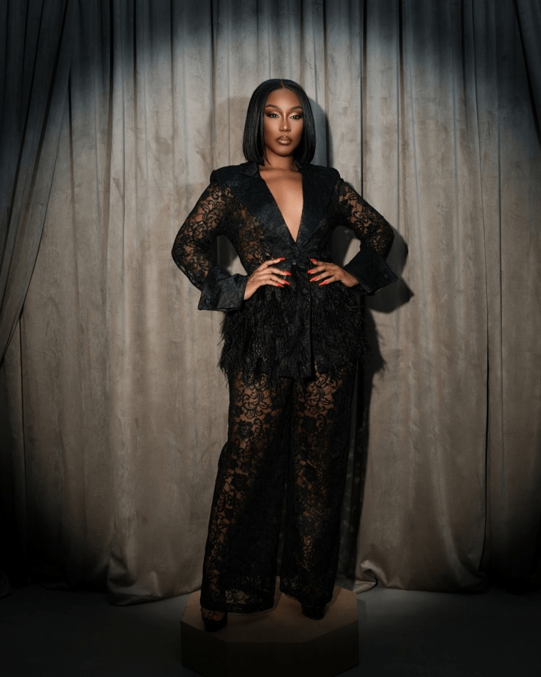 Alwina Black Lace Feather Pantsuit