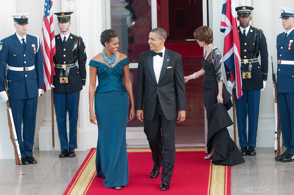 President Barack Obama and First Lady Michelle greet Prime...