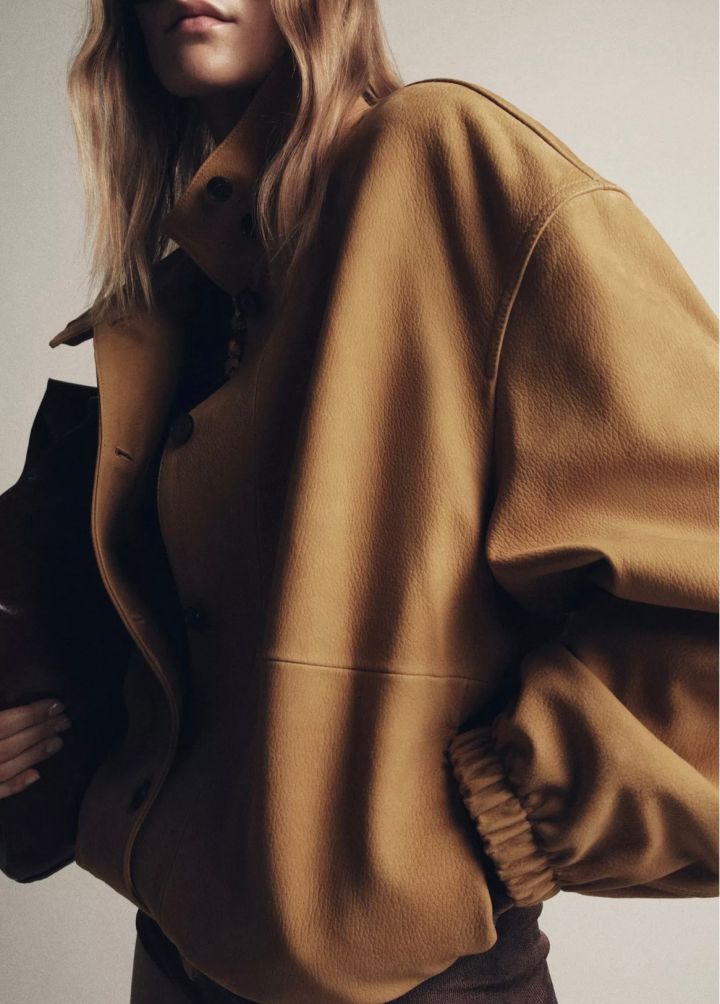 Brown Leather Bomber Jacket