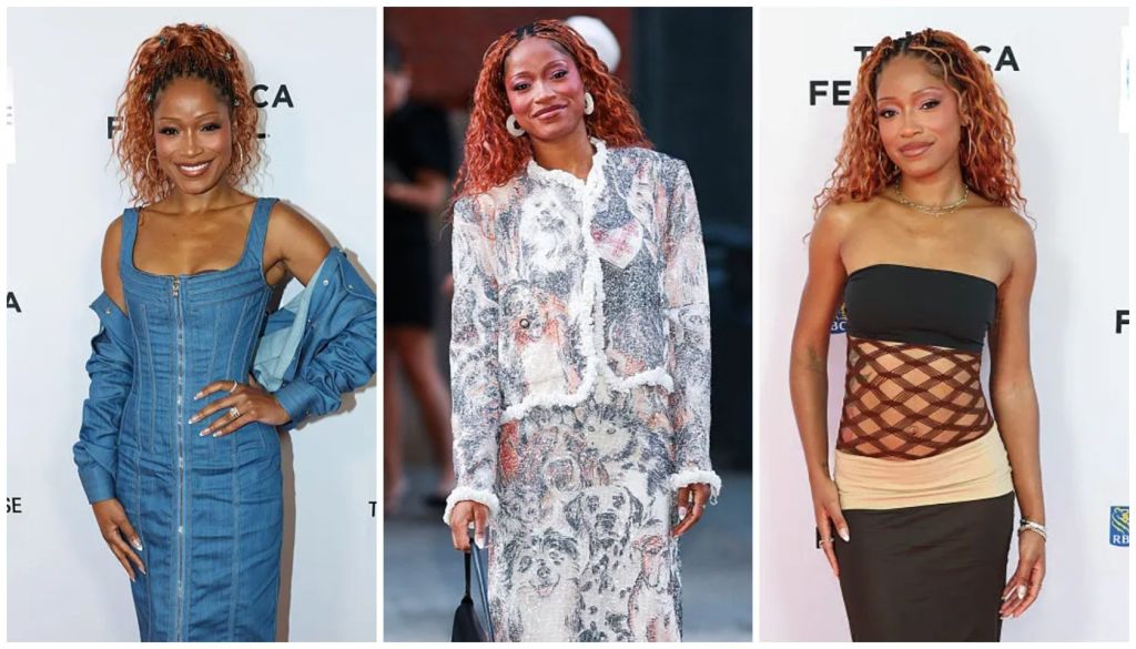 Keke Palmer Is Everywhere Right Now — And Looking Good While Doing It - Three images of a woman with curly red hair wearing different outfits at a film festival event.